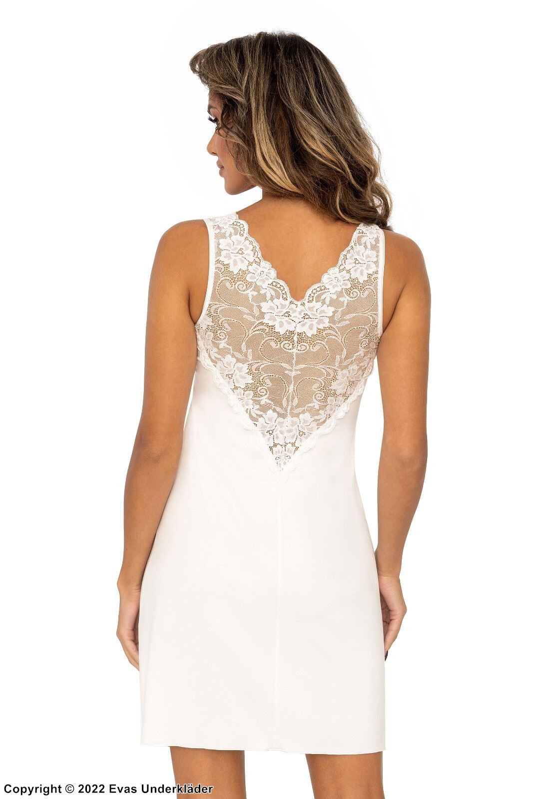 Elegant nightdress, high quality viscose, wide shoulder straps, openwork lace, flowers